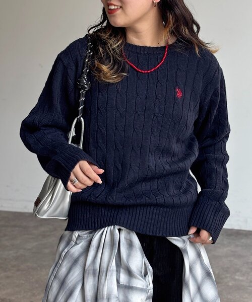 U.S. POLO ASSN.(ユーエスポロアッスン)の「ケーブルニット(ニット/セーター・レディース・ネイビー/キャメル/レッド/グリーン/アイボリー・FREE)」の10枚目の写真