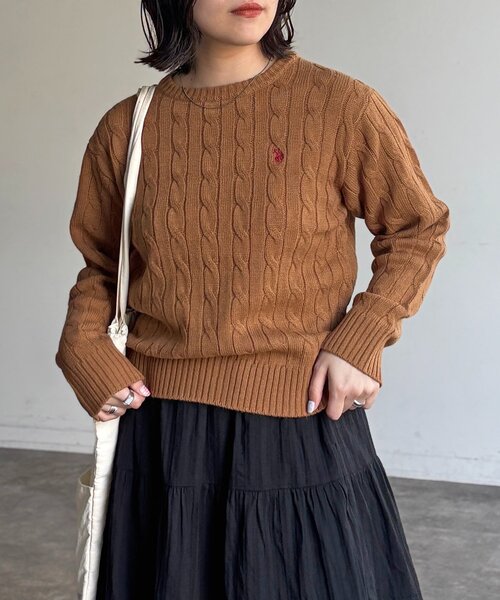 U.S. POLO ASSN.(ユーエスポロアッスン)の「ケーブルニット(ニット/セーター・レディース・ネイビー/キャメル/レッド/グリーン/アイボリー・FREE)」の20枚目の写真