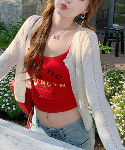 MEMECLE（メメクル）の「【MEMECLE/メメクル】クルーネックカラーカーディガン（カーディガン/ボレロ・レディース・レッド/ネイビー/ライトブルー/アイボリー・FREE）」の2枚目の写真