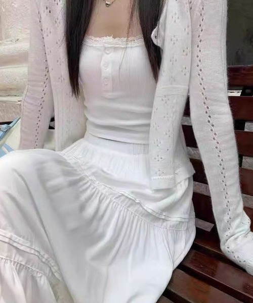 MEMECLE（メメクル）の「【MEMECLE/メメクル】クルーネックカラーカーディガン（カーディガン/ボレロ・レディース・レッド/ネイビー/ライトブルー/アイボリー・FREE）」の14枚目の写真