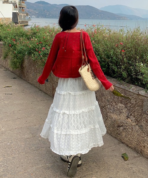 MEMECLE（メメクル）の「【MEMECLE/メメクル】クルーネックカラーカーディガン（カーディガン/ボレロ・レディース・レッド/ネイビー/ライトブルー/アイボリー・FREE）」の13枚目の写真