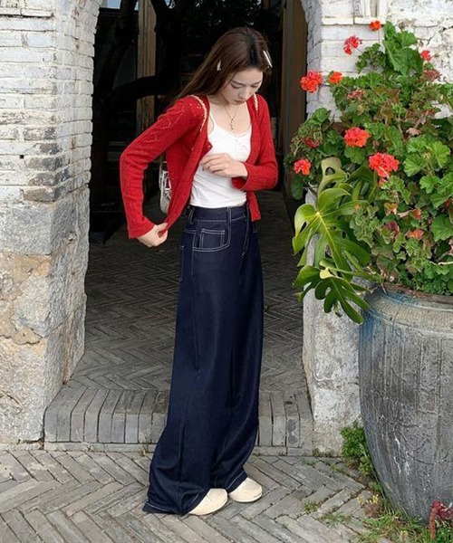 MEMECLE（メメクル）の「【MEMECLE/メメクル】クルーネックカラーカーディガン（カーディガン/ボレロ・レディース・レッド/ネイビー/ライトブルー/アイボリー・FREE）」の16枚目の写真