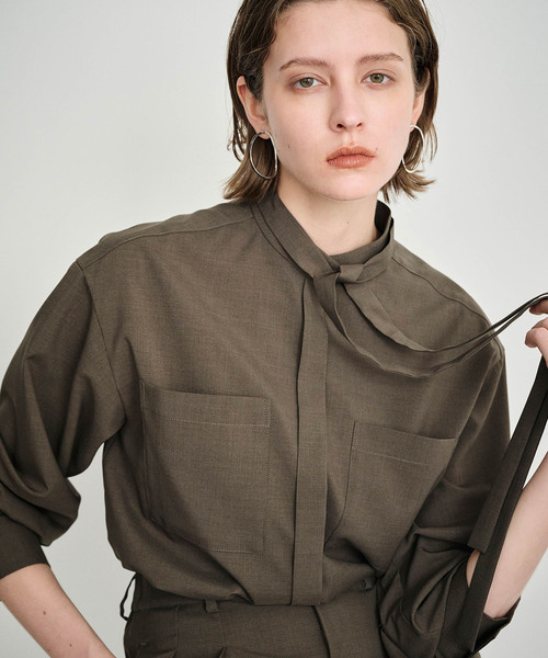 N.O.R.C ウォッシャブル2WAYバンドカラーシャツ ブラウン ウォッシャブル2WAYバンドカラーシャツ【CLEAN MOTION】（シャツ