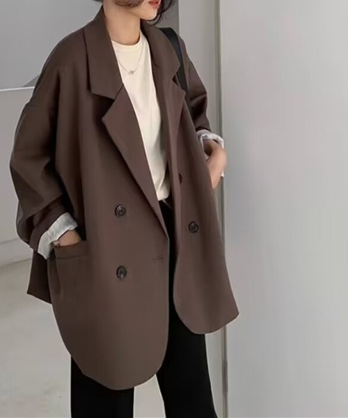cammie（キャミー）の「ロールアップスリーブオーバーサイズダブルジャケット（テーラードジャケット・レディース・アイボリー/ブラック・M/L）」の7枚目の写真