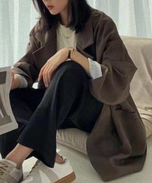 cammie（キャミー）の「ロールアップスリーブオーバーサイズダブルジャケット（テーラードジャケット・レディース・アイボリー/ブラック・M/L）」の10枚目の写真