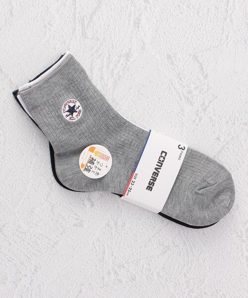CONVERSE（コンバース）の「◆CONVERSE パッチ刺繍リブショート クルーソックス 3P（ソックス/靴下・レディース・その他/ブラック系8・00）」の2枚目の写真
