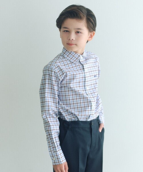 green label relaxing(グリーンレーベルリラクシング)の「チェックシャツ / キッズ 140cm-160cm(シャツ/ブラウス・キッズ・ライトブルー/ブラウン・160cm/150cm/140cm)」の3枚目の写真