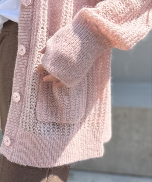 LOVELESS（ラブレス）の「メッシュニットオーバーカーディガン（カーディガン/ボレロ・レディース・オフホワイト/グリーン系その他/パープル系その他7/ピンク系その他2・36）」の6枚目の写真