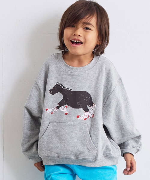 MARKEY'S（マーキーズ）の「カンガルーポッケトレーナー（スウェット・キッズ・ブラウン/ブルー/オフホワイト/杢グレー・80/90/95/100/110/120/130/140/150）」の2枚目の写真