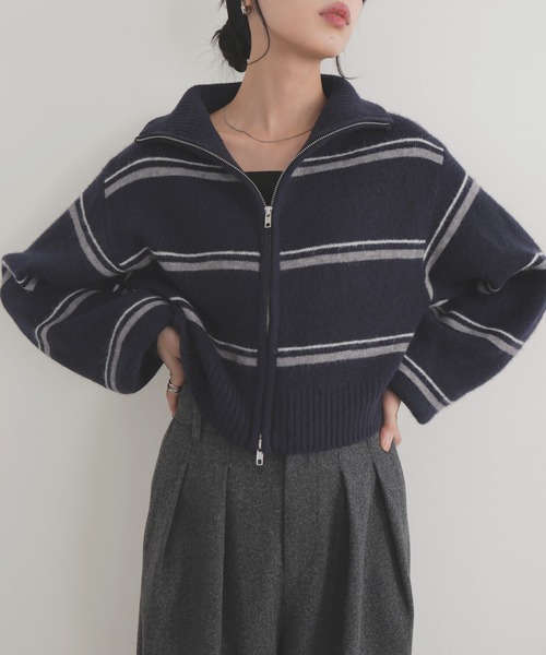 マルチボーダーダブルジッププルオーバ－（カーディガン/ボレロ