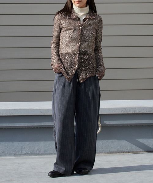 AO2(アオズ)の「ネップメッシュスリムシルエットシャツカーディガン(カーディガン/ボレロ・レディース・ホワイト/ブラウン/ブラック・FREE)」の3枚目の写真