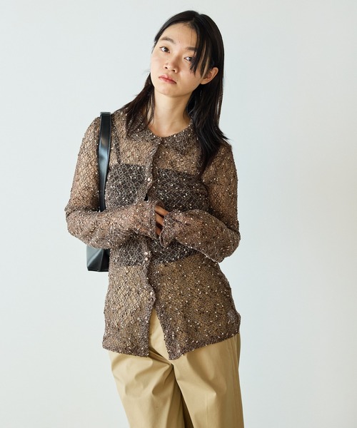 AO2(アオズ)の「ネップメッシュスリムシルエットシャツカーディガン(カーディガン/ボレロ・レディース・ホワイト/ブラウン/ブラック・FREE)」の16枚目の写真