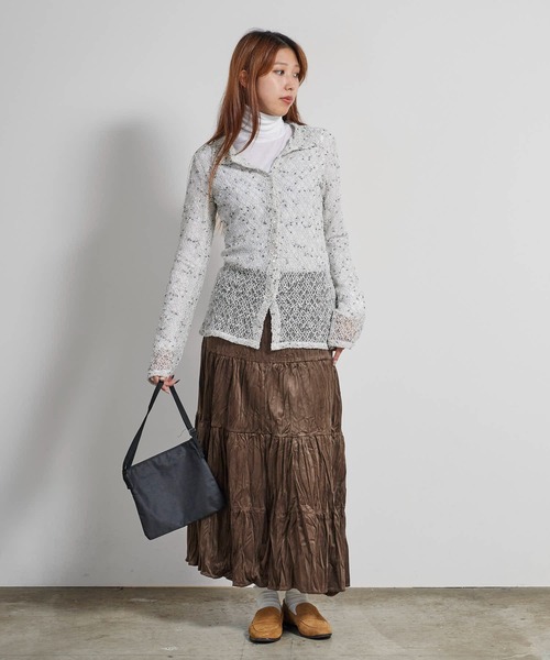 AO2(アオズ)の「ネップメッシュスリムシルエットシャツカーディガン(カーディガン/ボレロ・レディース・ホワイト/ブラウン/ブラック・FREE)」の9枚目の写真