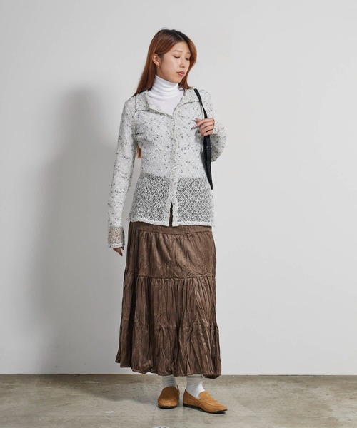 AO2(アオズ)の「ネップメッシュスリムシルエットシャツカーディガン(カーディガン/ボレロ・レディース・ホワイト/ブラウン/ブラック・FREE)」の15枚目の写真