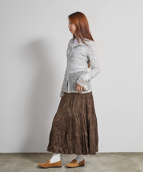 AO2(アオズ)の「ネップメッシュスリムシルエットシャツカーディガン(カーディガン/ボレロ・レディース・ホワイト/ブラウン/ブラック・FREE)」の10枚目の写真