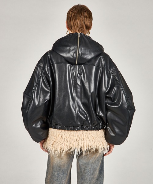 フェイクレザーパテッドトラックジャケット / Faux Leather Padded