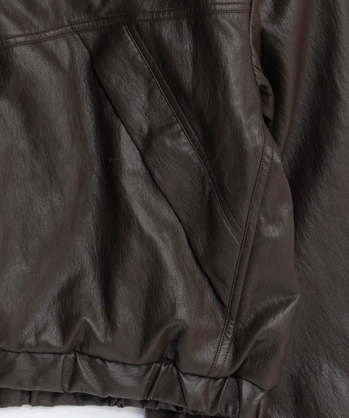 フェイクレザーパテッドトラックジャケット / Faux Leather Padded