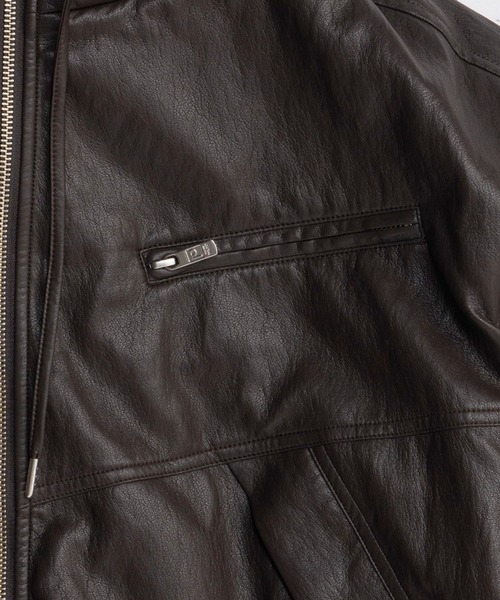 フェイクレザーパテッドトラックジャケット / Faux Leather Padded