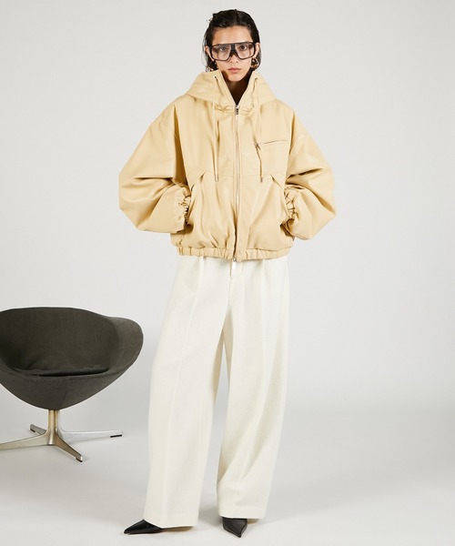 フェイクレザーパテッドトラックジャケット / Faux Leather Padded