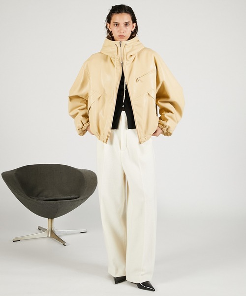 PRANK PROJECT フェイクレザートラックブルゾン  ブルー フェイクレザーパテッドトラックジャケット / Faux Leather Padded