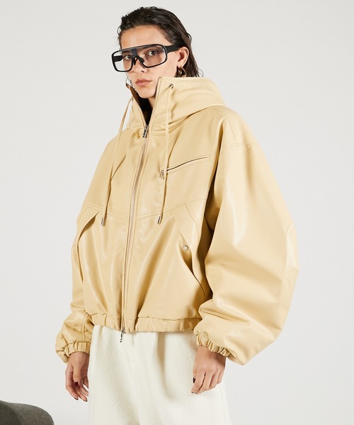 Pre-Order】フェイクレザーパテッドトラックジャケット / Faux Leather