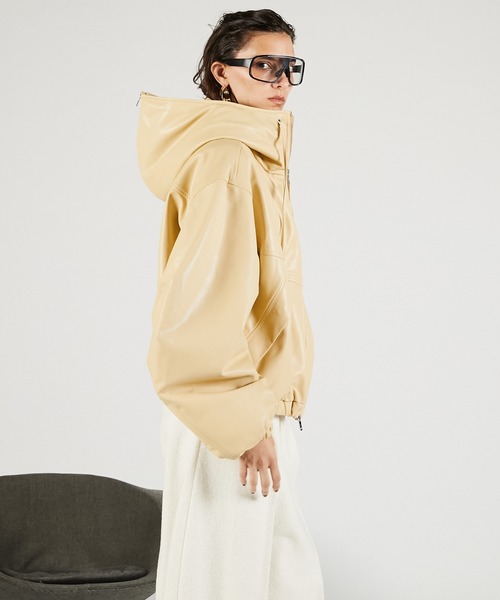 Pre-Order】フェイクレザーパテッドトラックジャケット / Faux Leather