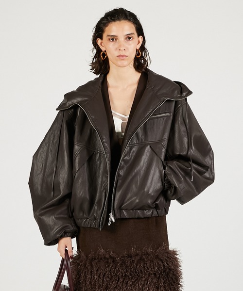 Pre-Order】フェイクレザーパテッドトラックジャケット / Faux Leather