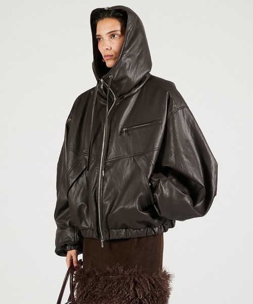 Pre-Order】フェイクレザーパテッドトラックジャケット / Faux Leather