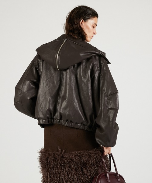 Pre-Order】フェイクレザーパテッドトラックジャケット / Faux Leather