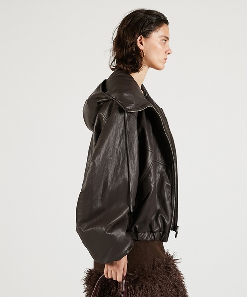 Pre-Order】フェイクレザーパテッドトラックジャケット / Faux Leather