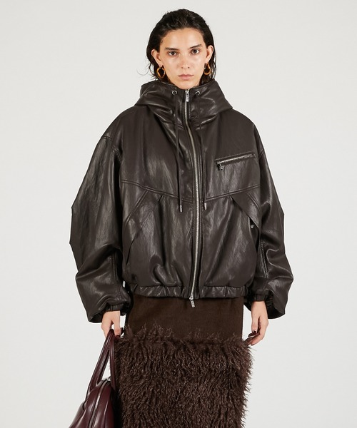 PRANK PROJECT フェイクレザートラックブルゾン  ブルー Pre-Order】フェイクレザーパテッドトラックジャケット / Faux Leather