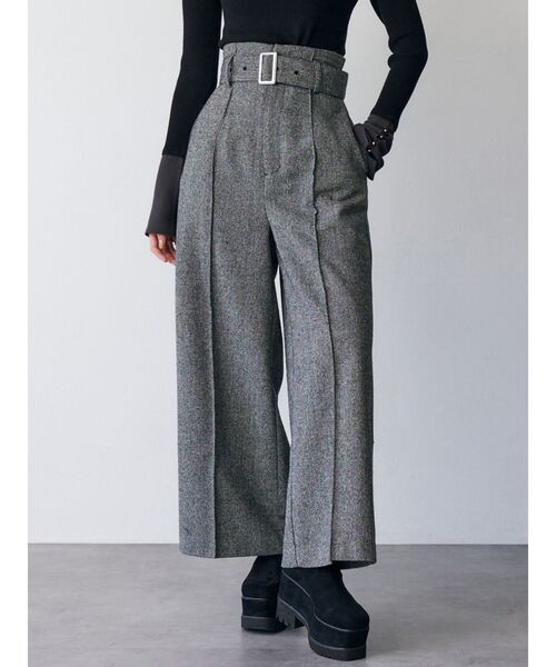 MURUA(ムルーア)の「ネップツイードワイドパンツ(スラックス・レディース・ブラック/グレー・1/2)」の1枚目の写真