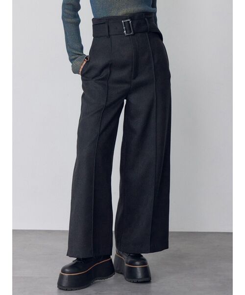 MURUA(ムルーア)の「ネップツイードワイドパンツ(スラックス・レディース・ブラック/グレー・1/2)」の2枚目の写真