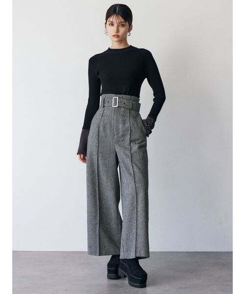 MURUA(ムルーア)の「ネップツイードワイドパンツ(スラックス・レディース・ブラック/グレー・1/2)」の3枚目の写真