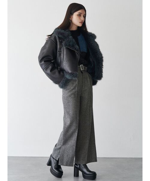 MURUA(ムルーア)の「ネップツイードワイドパンツ(スラックス・レディース・ブラック/グレー・1/2)」の12枚目の写真