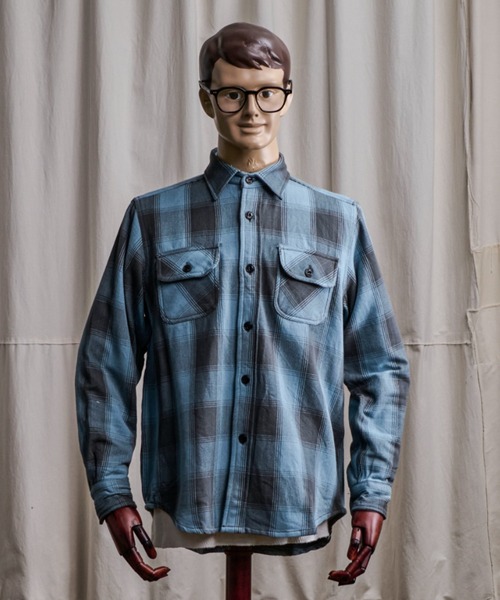 Coffee & Cigarettes(コーヒーアンドシガレッツ)の「10B10 Heavy Flannel One Wash Work Shirt / ヘビーネル ワンウォッシュ ワークシャツ F(シャツ/ブラウス・メンズ・ブルー系/サックスブルー系・XL/M/L)」の2枚目の写真