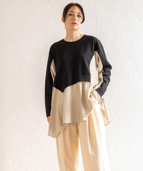 OSMOSIS(オズモーシス)の「切替フレアープルオーバー(Tシャツ/カットソー・レディース・グレー/ライトベージュ/ブラック・ONE SIZE)」の2枚目の写真