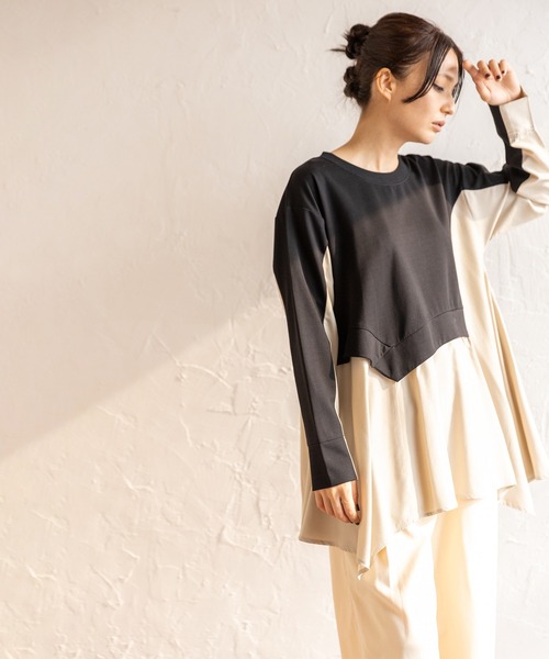 OSMOSIS(オズモーシス)の「切替フレアープルオーバー(Tシャツ/カットソー・レディース・グレー/ライトベージュ/ブラック・ONE SIZE)」の22枚目の写真