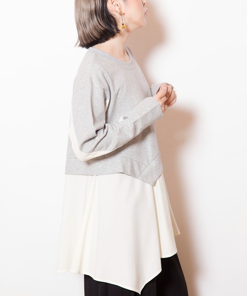 OSMOSIS(オズモーシス)の「切替フレアープルオーバー(Tシャツ/カットソー・レディース・グレー/ライトベージュ/ブラック・ONE SIZE)」の6枚目の写真