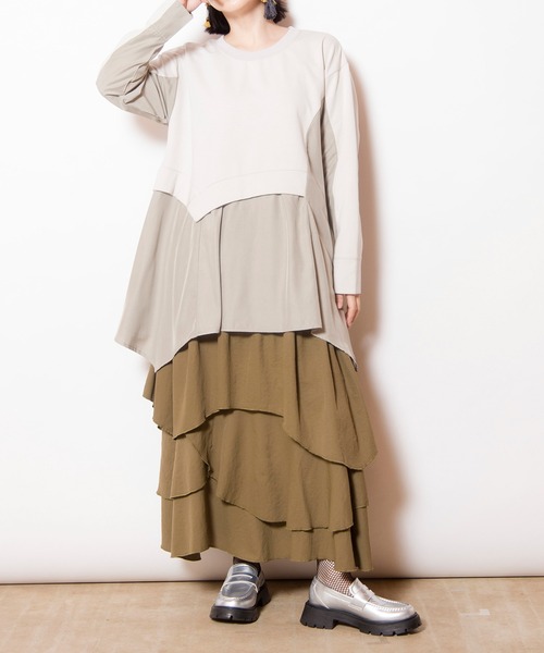 OSMOSIS(オズモーシス)の「切替フレアープルオーバー(Tシャツ/カットソー・レディース・グレー/ライトベージュ/ブラック・ONE SIZE)」の9枚目の写真