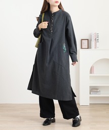 刺繍入多釦ワンピース タータンチェック