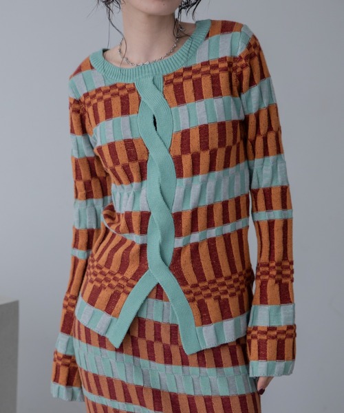 90s BALENCIAGA 幾何学ブロック 柄ニット メンズL BALENCIAGA 90s 