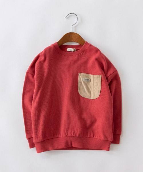 BRANSHES（ブランシェス）の「【デニム/異素材ポケット付】裏毛トレーナー（スウェット・キッズ・ブラック/キナリ/レンガ・80/90/120/140/150/110/100/130/160）」の3枚目の写真