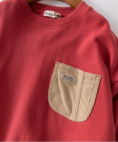 BRANSHES（ブランシェス）の「【デニム/異素材ポケット付】裏毛トレーナー（スウェット・キッズ・ブラック/キナリ/レンガ・80/90/120/140/150/110/100/130/160）」の8枚目の写真