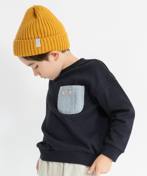 BRANSHES（ブランシェス）の「【デニム/異素材ポケット付】裏毛トレーナー（スウェット・キッズ・ブラック/キナリ/レンガ・80/90/120/140/150/110/100/130/160）」の9枚目の写真