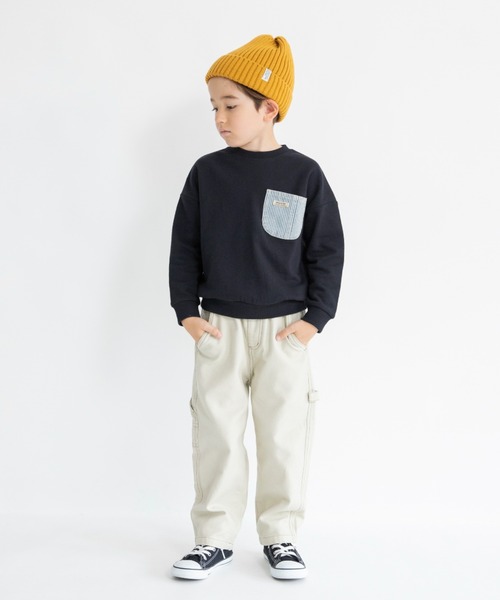 BRANSHES（ブランシェス）の「【デニム/異素材ポケット付】裏毛トレーナー（スウェット・キッズ・ブラック/キナリ/レンガ・80/90/120/140/150/110/100/130/160）」の16枚目の写真