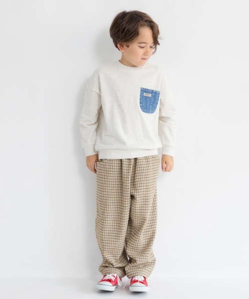 BRANSHES（ブランシェス）の「【デニム/異素材ポケット付】裏毛トレーナー（スウェット・キッズ・ブラック/キナリ/レンガ・80/90/120/140/150/110/100/130/160）」の14枚目の写真