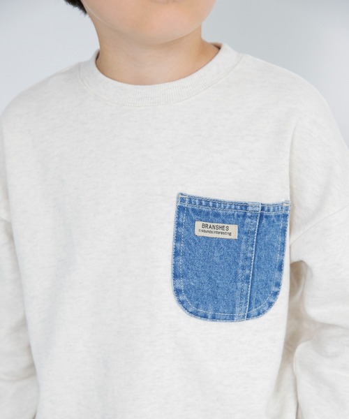 BRANSHES（ブランシェス）の「【デニム/異素材ポケット付】裏毛トレーナー（スウェット・キッズ・ブラック/キナリ/レンガ・80/90/120/140/150/110/100/130/160）」の10枚目の写真