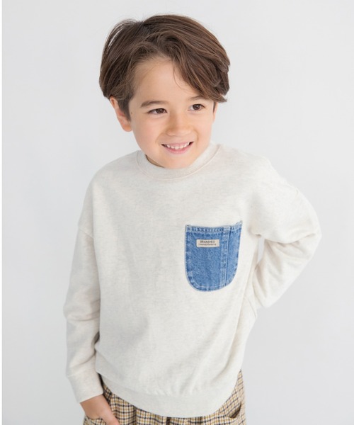 BRANSHES（ブランシェス）の「【デニム/異素材ポケット付】裏毛トレーナー（スウェット・キッズ・ブラック/キナリ/レンガ・80/90/120/140/150/110/100/130/160）」の11枚目の写真