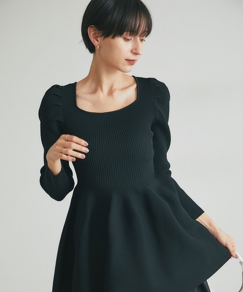 スクエアネックニットチュニック(長袖)（ニット/セーター